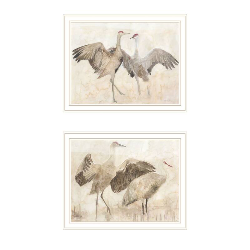 Trendy Decor 4U "Sandhill Cranes 1 & II" Printed Framed Wall Art by Stellar Design Studio - White - 18 x 14