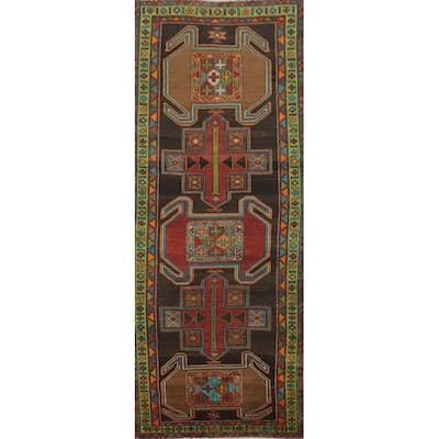 Hand Knotted Oriental 100% Wool Carpet Traditional Tribal Black Ardebil Runner Rug - 10' 0'' X 3' 7''