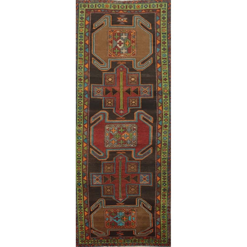 Hand Knotted Oriental 100% Wool Carpet Traditional Tribal Black Ardebil Runner Rug - 10' 0'' X 3' 7''