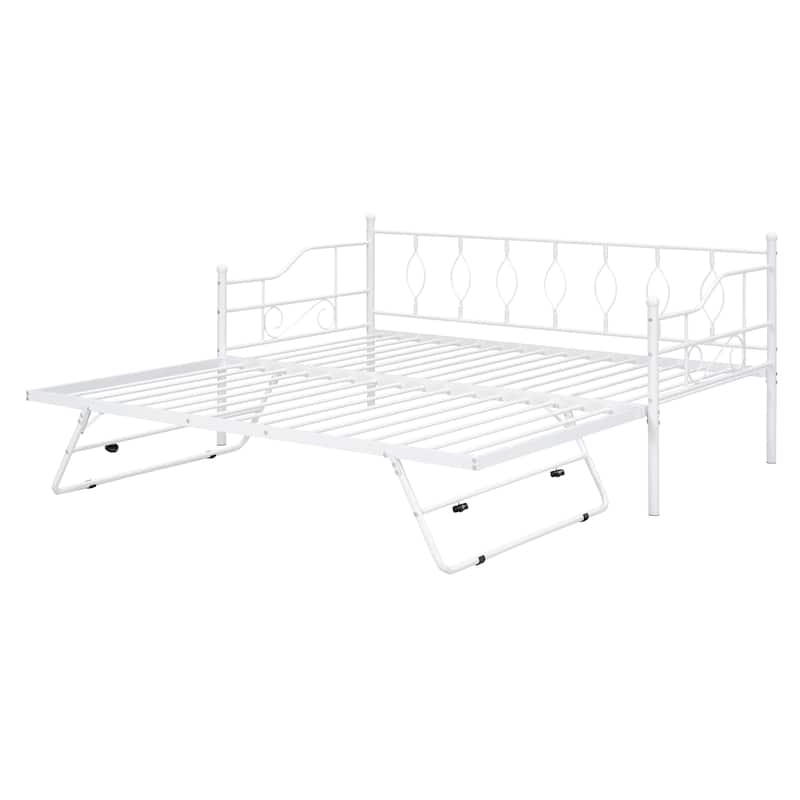 Twin Size Daybed with Portable Folding Trundle, Metal Sofa Bed Frame ...