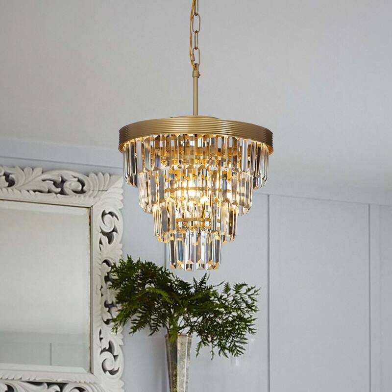 3-Light 13" Cone Shape 4-Tier Crystal Chandelier