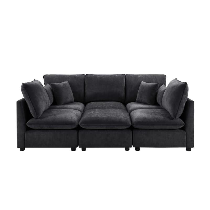 Roomfitters 94 Inch Modular U-Shaped Sectional Sofa with Movable Ottoman and Storage Armrests