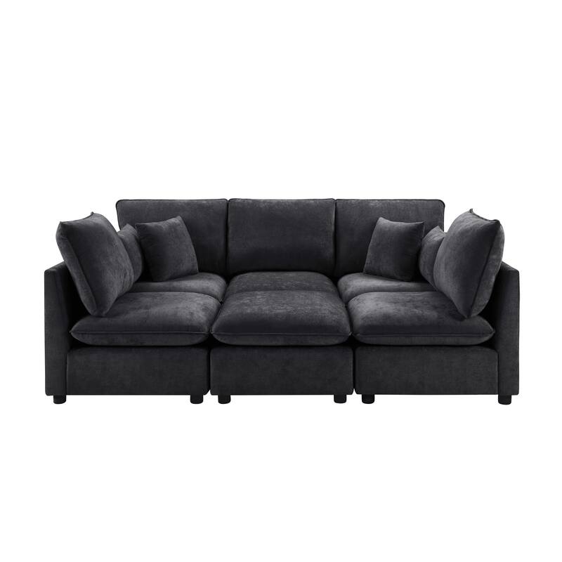 Smooth Chenille Sectional Sofa U-Shaped Modular Sofa Bed L-Shaped Couch with Movable Ottoman, Storage Armrests and USB Ports