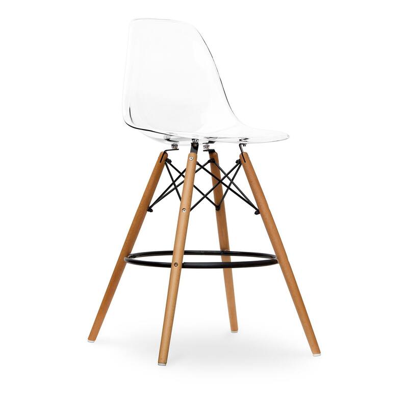 HomeRoots 28" Clear And Brown Acrylic And Solid Wood Counter Height Bar Chair
