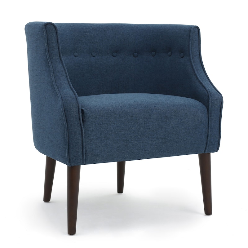 Accent Club Chair, Curved Barrel Back, Button Tufted, Navy Blue Fabric
