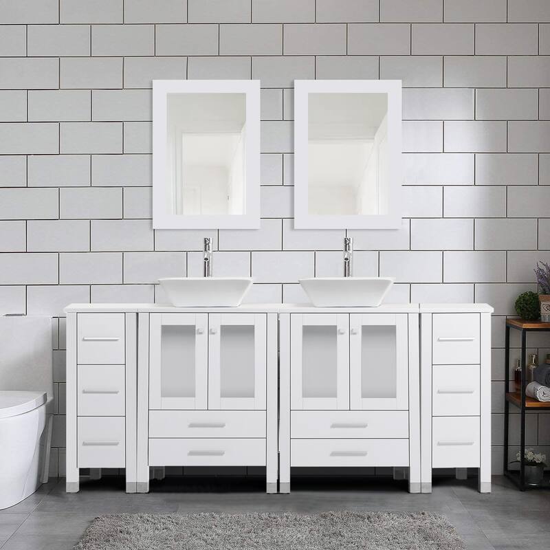 72" Bathroom Vanity Set with Vessel Sink Side Cabinet Combo