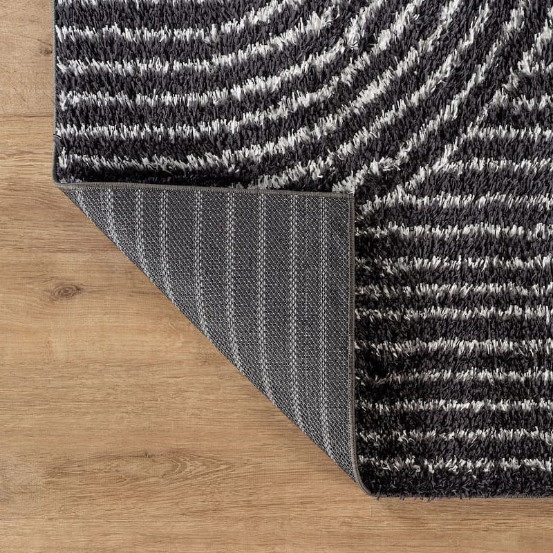Circles Arch Shag Rug - Durable & Soft for High-Traffic Areas - Anthracite Dark Gray - Kid Friendly