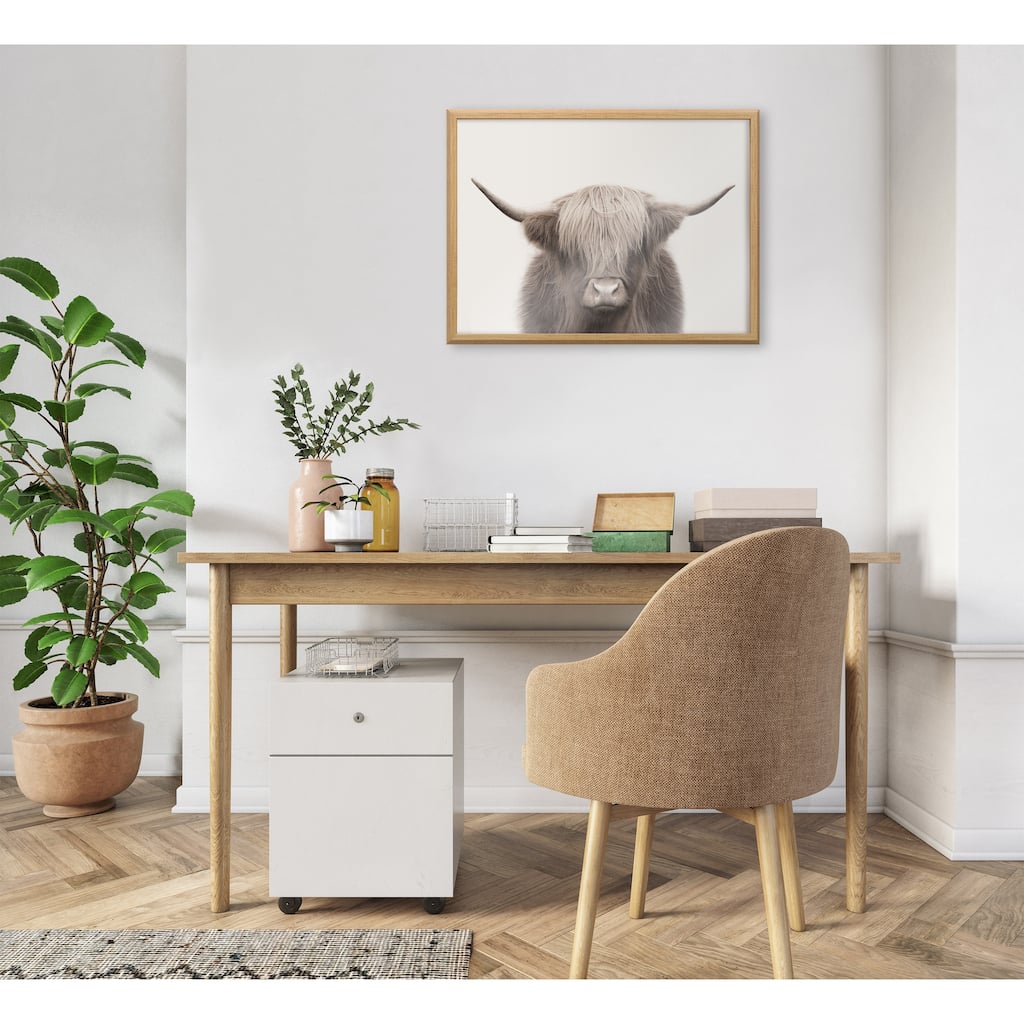 Kate and Laurel Hey Dude Cow Color Framed Glass by Creative Bunch Studio
