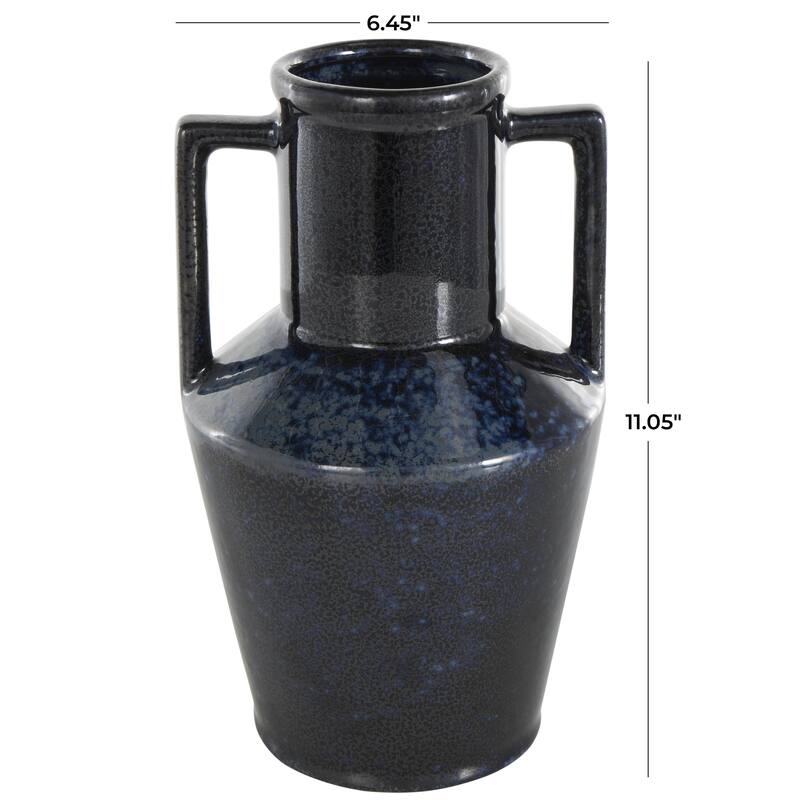 Ceramic Ombre Textured Decorative Vase with Rectangular Handles - Dark Blue - Roche River Decor