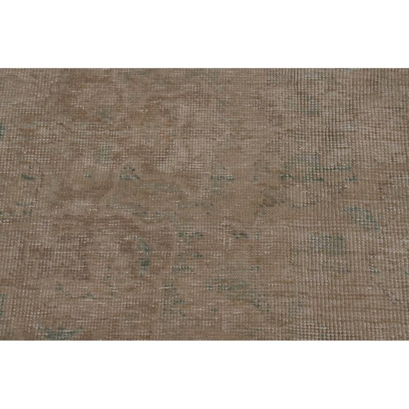 Distressed Beige Tabriz Persian Vintage Rug Hand-Knotted Wool Carpet - 9'1"x 11'9"