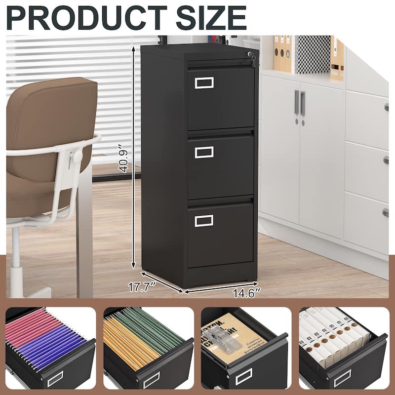 3 Drawer File Cabinet with Lock,Two Drawer Filing Cabinet,Vertical Metal File Cabinet for Home Office Organizer Storage Cabinet