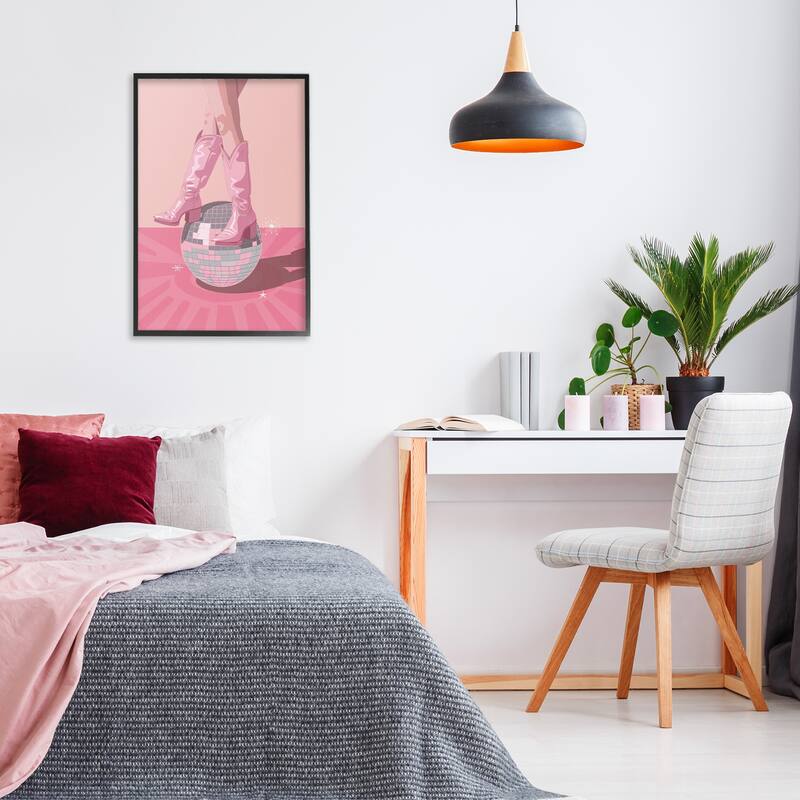 Stupell Pink Disco Cowgirl Balancing Framed Giclee Art Design By LSR Design Studio