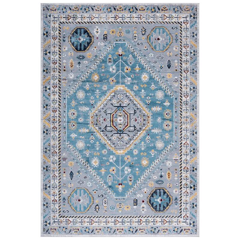 SAFAVIEH Bayside Machine Washable Surmeli Shabby Chic Rug - 6'7" Square - Blue/Grey