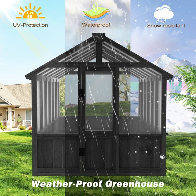 VEIKOUS Walk-in Wooden Greenhouse for Outside, Garden and Backyard, Black Greenhouse