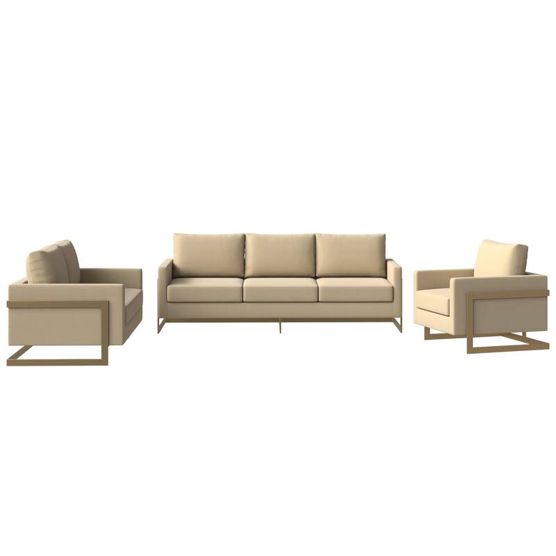 3-Piece Velvet Sofa Set with Gold Stainless Steel Base and Removable Cushions