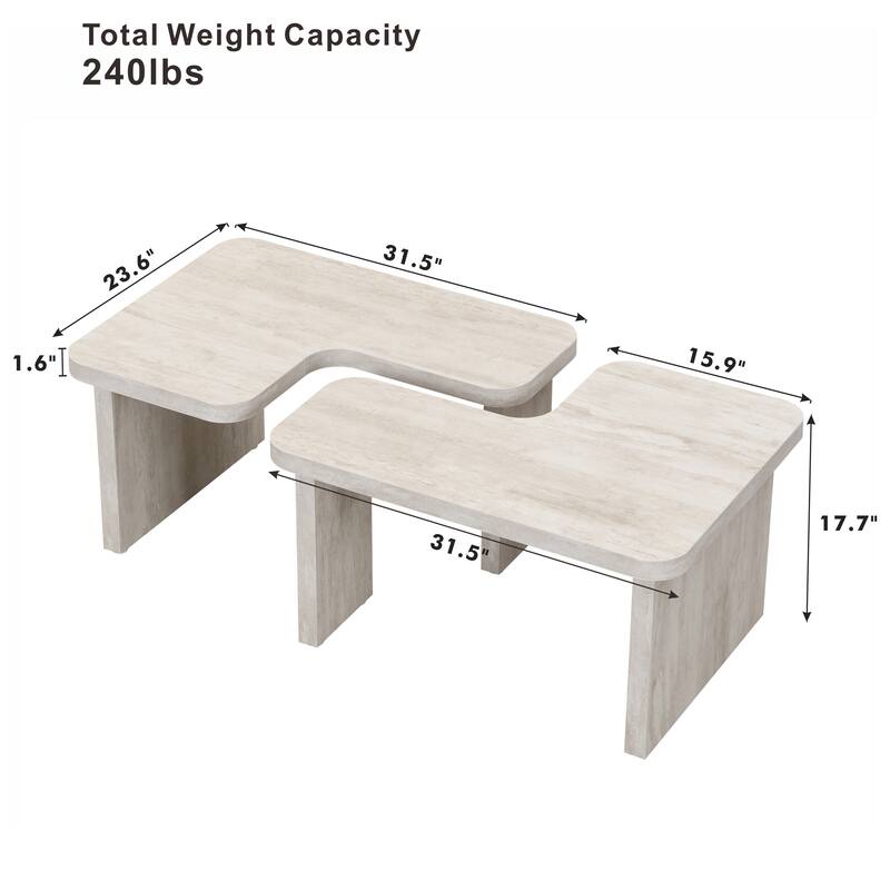 Rectangle Wood Detachable Coffee Table White Washed End Table, Simple Side Table Sofa Table Center Table