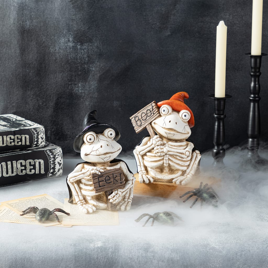 Glitzhome 2 Piece 7''H Halloween Resin Skeleton Frogs Table Decor Gifts