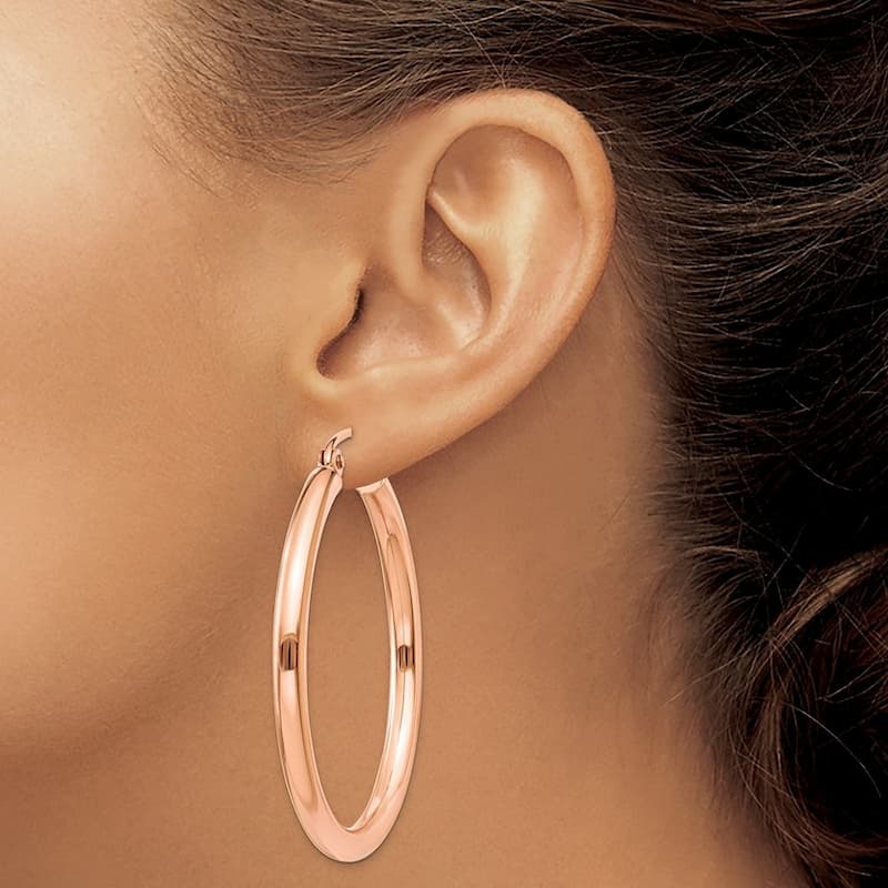 Curata 10k Rose Gold Polished 2.5mm Lightweight Tube Hoop Earrings - 20mm 25mm 30mm - 30mm
