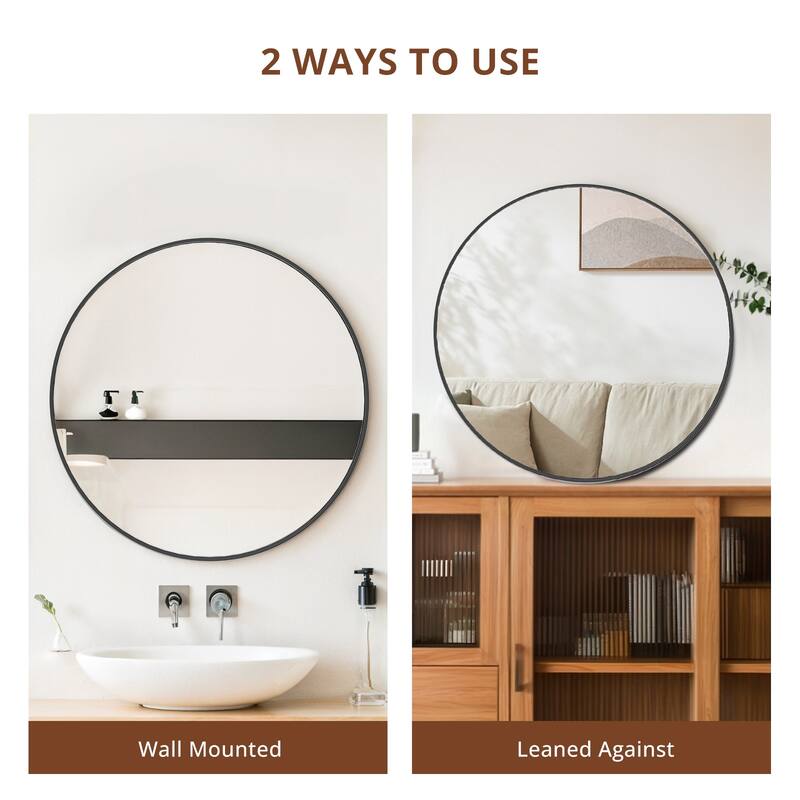Circle 24 in. W x 24 in. H Round Metal Framed Wall Mirror Bathroom Mirror for Entryway, Over Sink