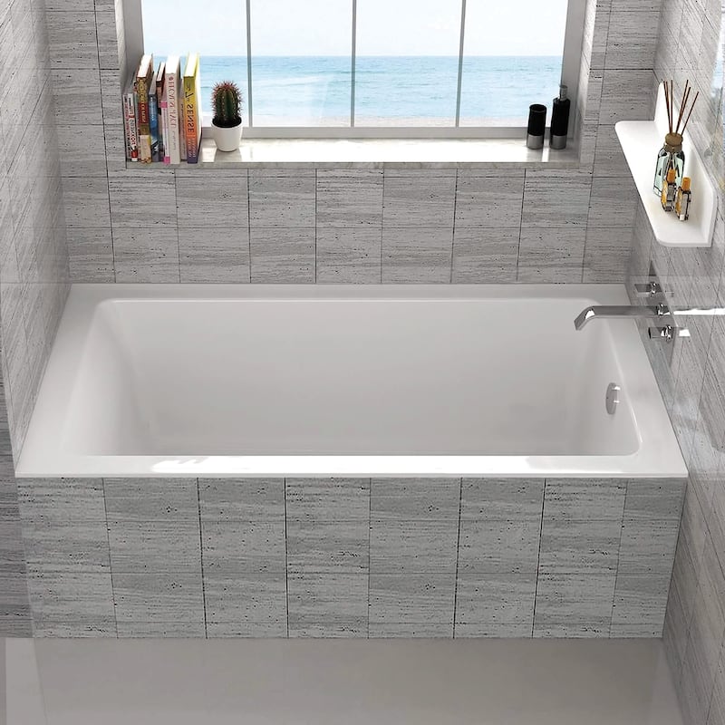 Fine Fixtures Tile-In White Fiberglass/Acrylic Soaking Bathtub with Built-in Tile Flange