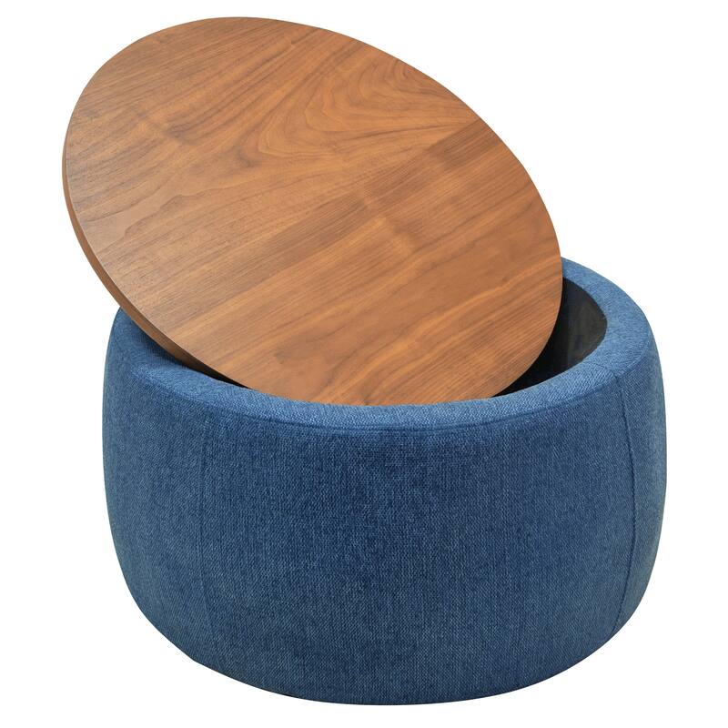 Round Fabric Storage Ottoman with 2 in 1 Function