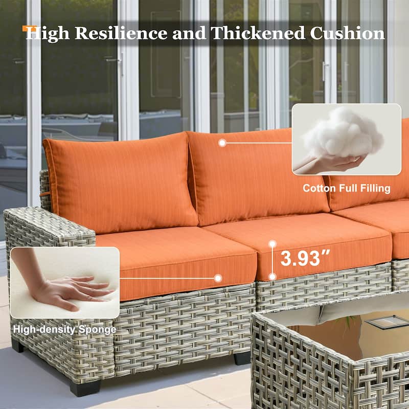 XIZZI 7 Pieces Patio Furniture Wicker Sectional Sofa Set with Fire Pit Table