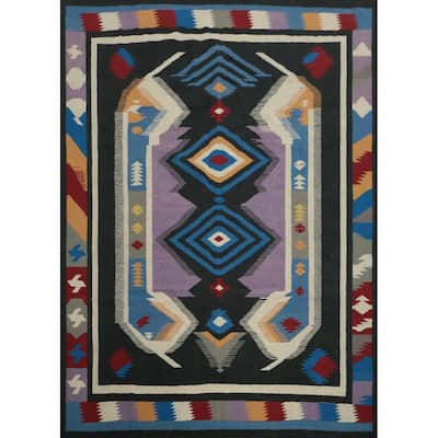 Hand Woven Oriental 100% Wool Carpet Southwestern Tribal Black Kilim Area Rug - 10' 2'' X 8' 6''