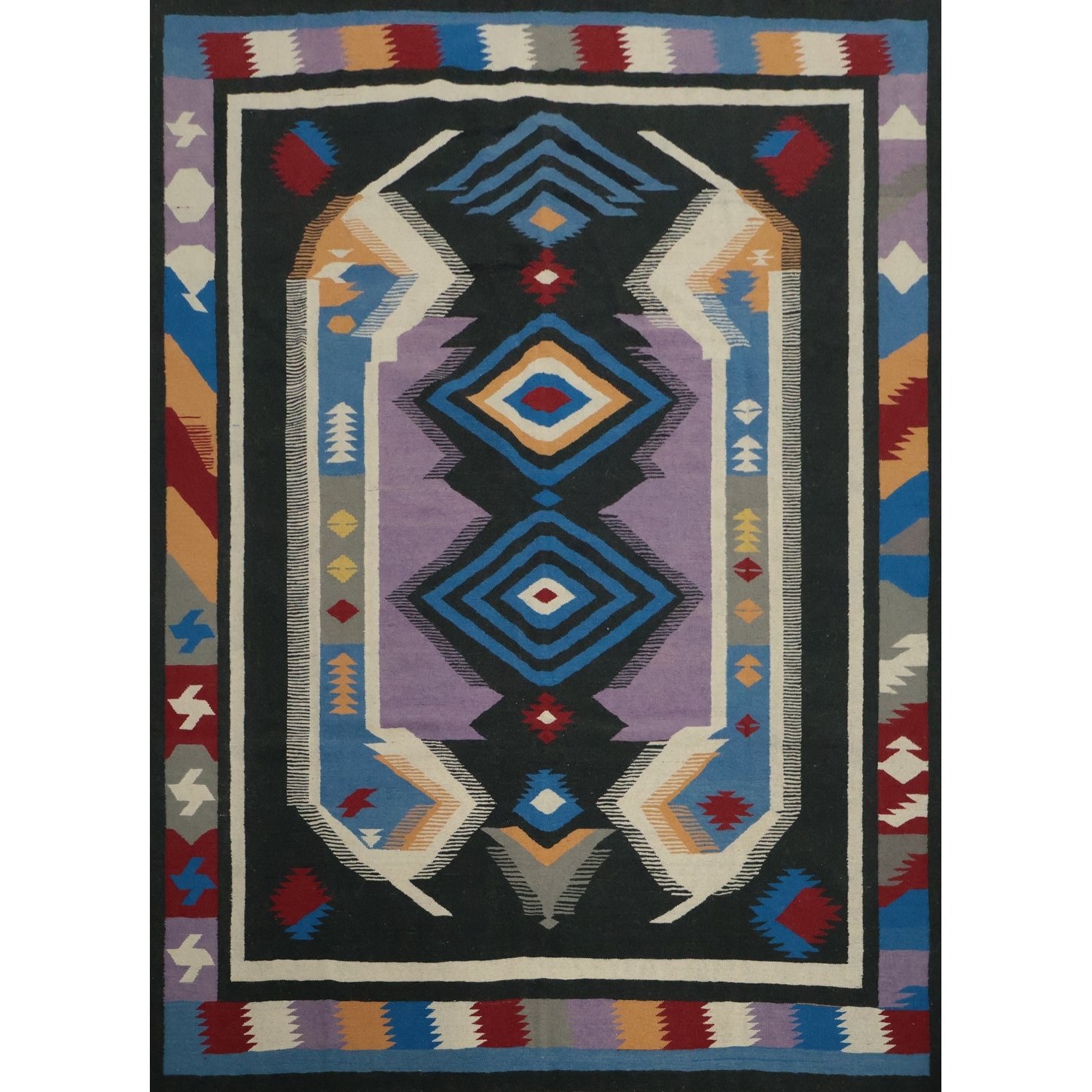Hand Woven Oriental 100% Wool Carpet Southwestern Tribal Black Kilim Area Rug - 10' 2'' X 8' 6''