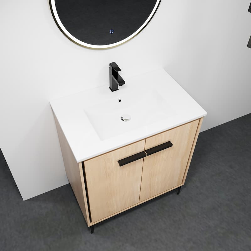 30 Inch Bathroom Vanity Base with basin, Storage Cabinet with Doors, Engineered Wood, walnut