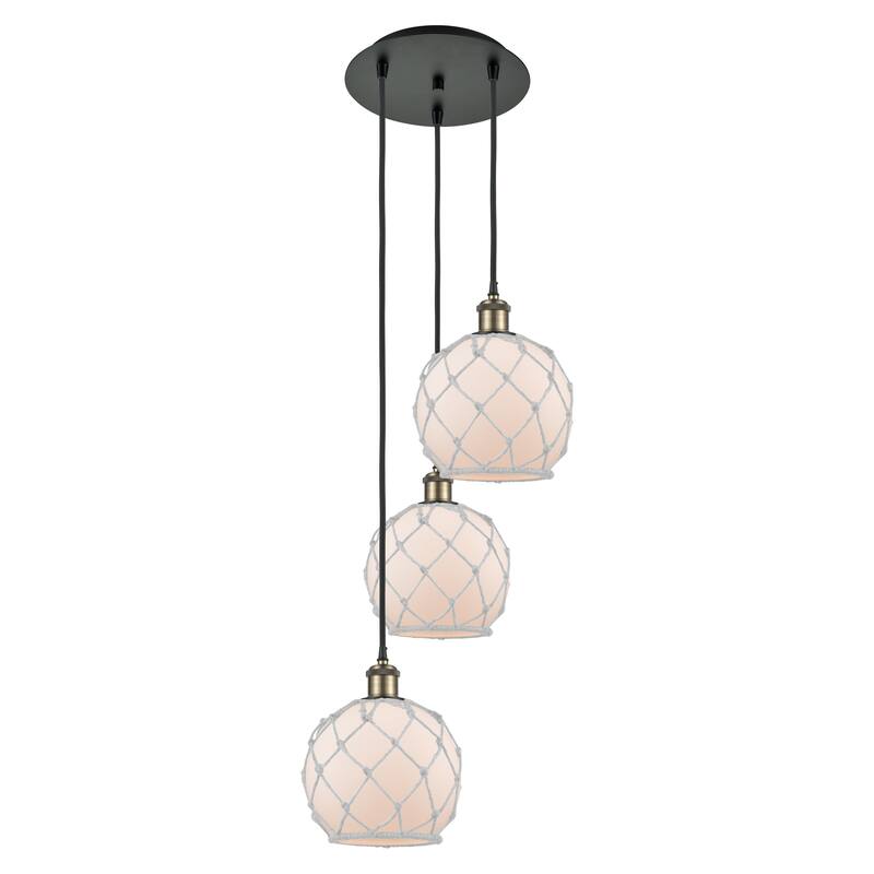 Innovations Lighting Endless Possibilities Ballston - Farmhouse Rope - 3 Light 15" Cord Hung Multi Pendant - White Glass with White Rope/Black Antique Brass