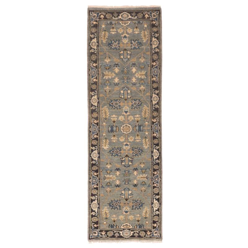 ECARPETGALLERY Hand-knotted Finest Agra Jaipur Teal Wool Rug - 2'5 x 7'10