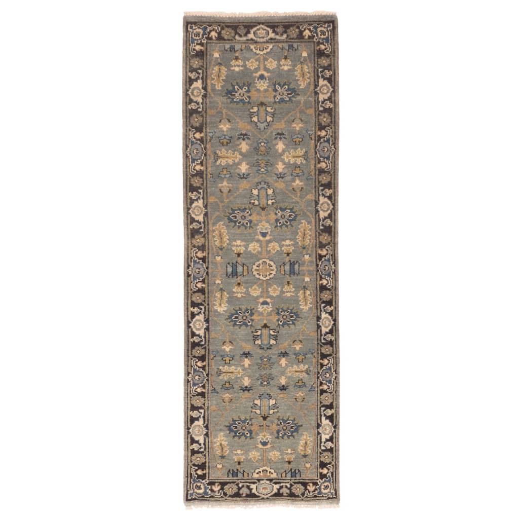 ECARPETGALLERY Hand-knotted Finest Agra Jaipur Teal Wool Rug - 2'5 x 7'10