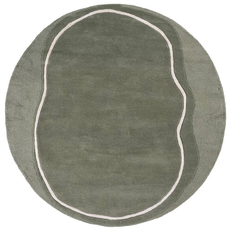 SAFAVIEH Handmade Fifth Avenue Elisete Modern Wool Rug - 6' Round - Sage Green/Ivory