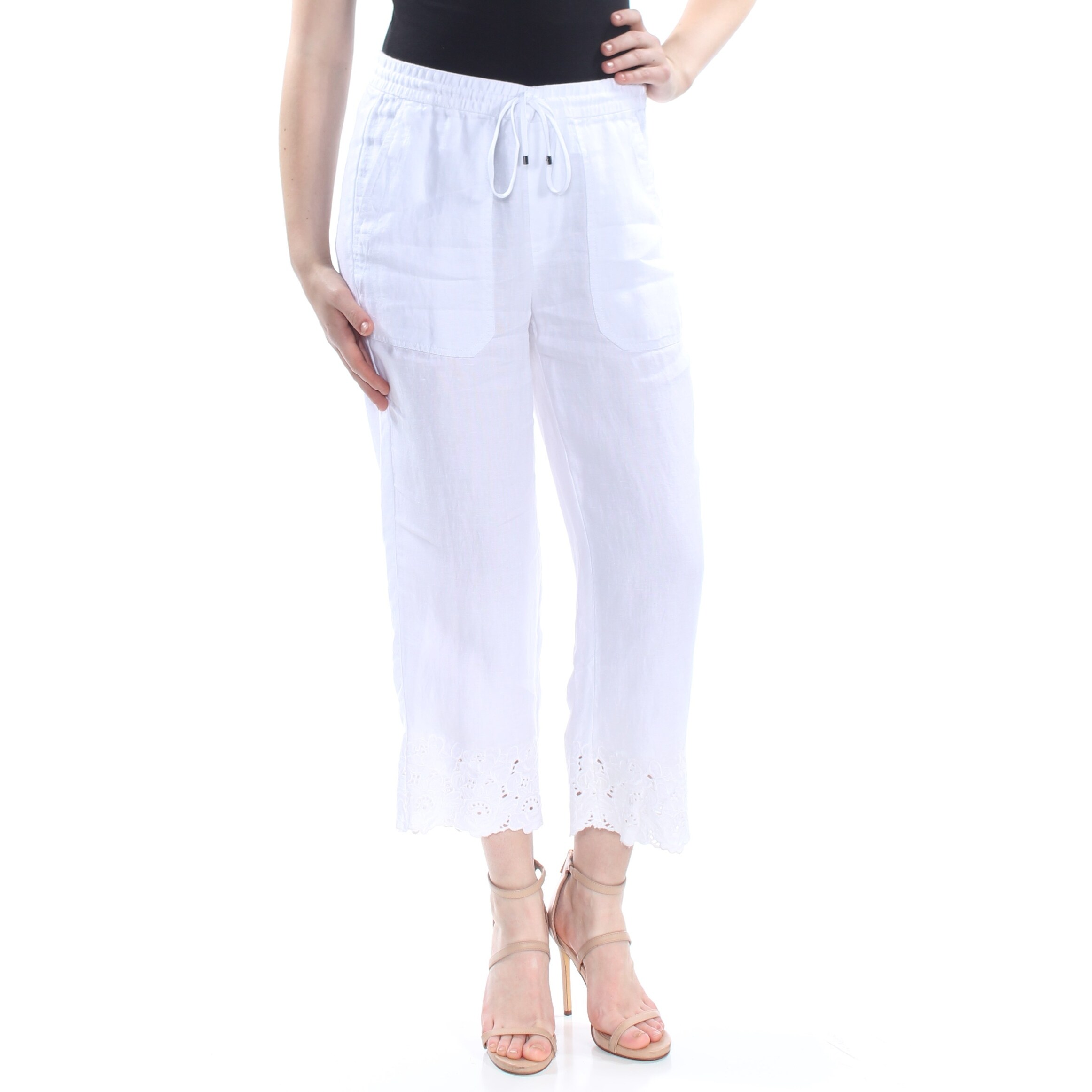 white eyelet pants