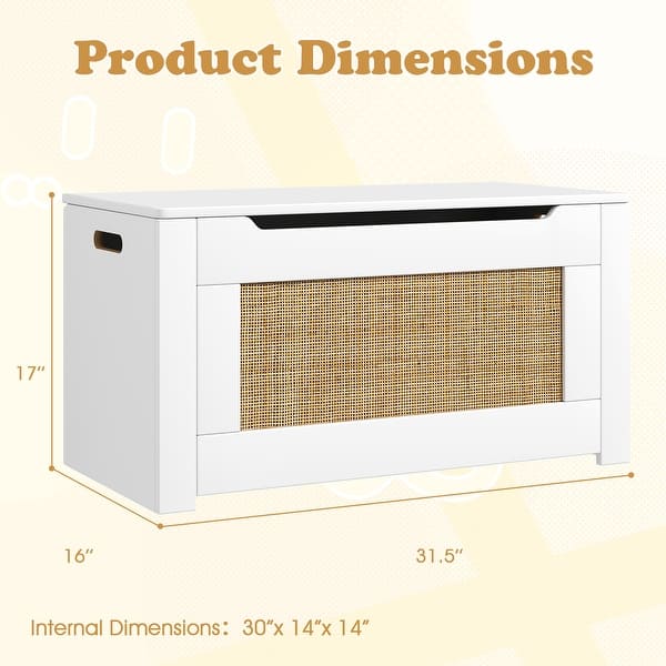 31.5" Rattan Toy Storage Box Toy Cabinet w/ Flip Top Lid &Safety Hinge