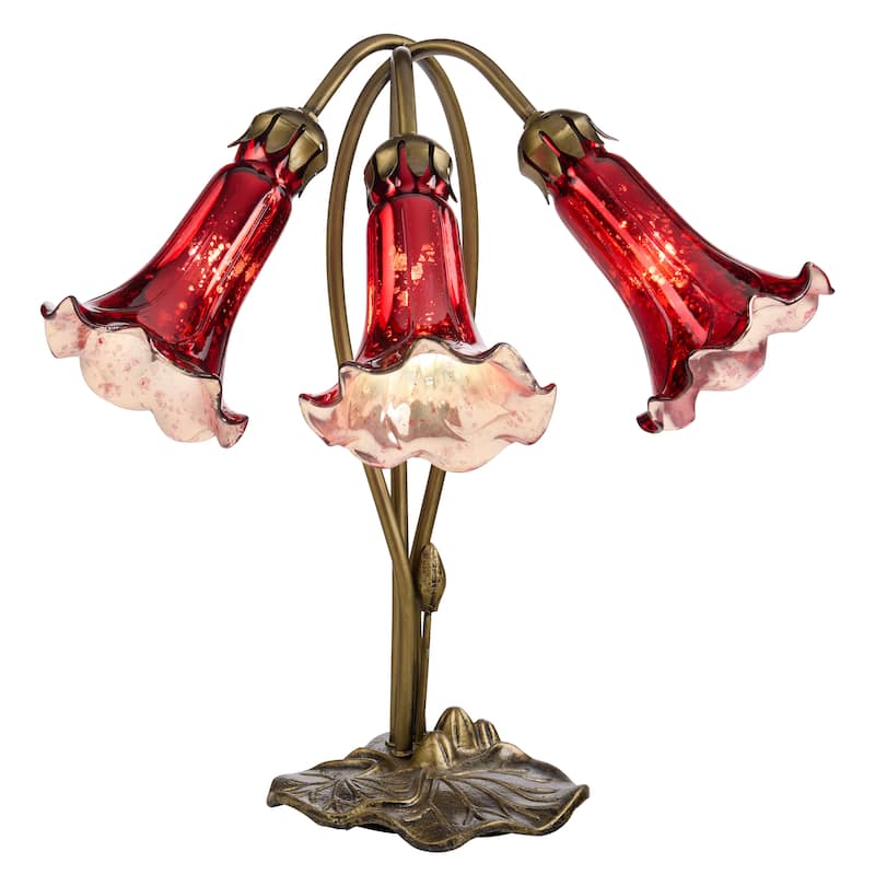 16-inch Antique Brass and Mercury Glass 3 Lily Downlight Accent Lamp - 16.25" x 11.75" x 16" - 16.25" x 11.75" x 16" - Red/Silver Mercury/Brass