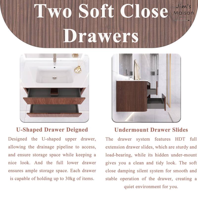 Wall-Mounted Bathroom Vanity in Walnut with Integrated White Ceramic Sink