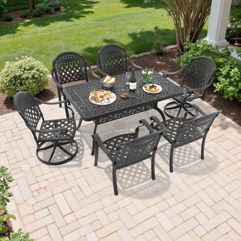 7-Piece Outdoor Dining Set with 1 Table and 6 Chairs, All-Weather Aluminum Outdoor Patio Sets