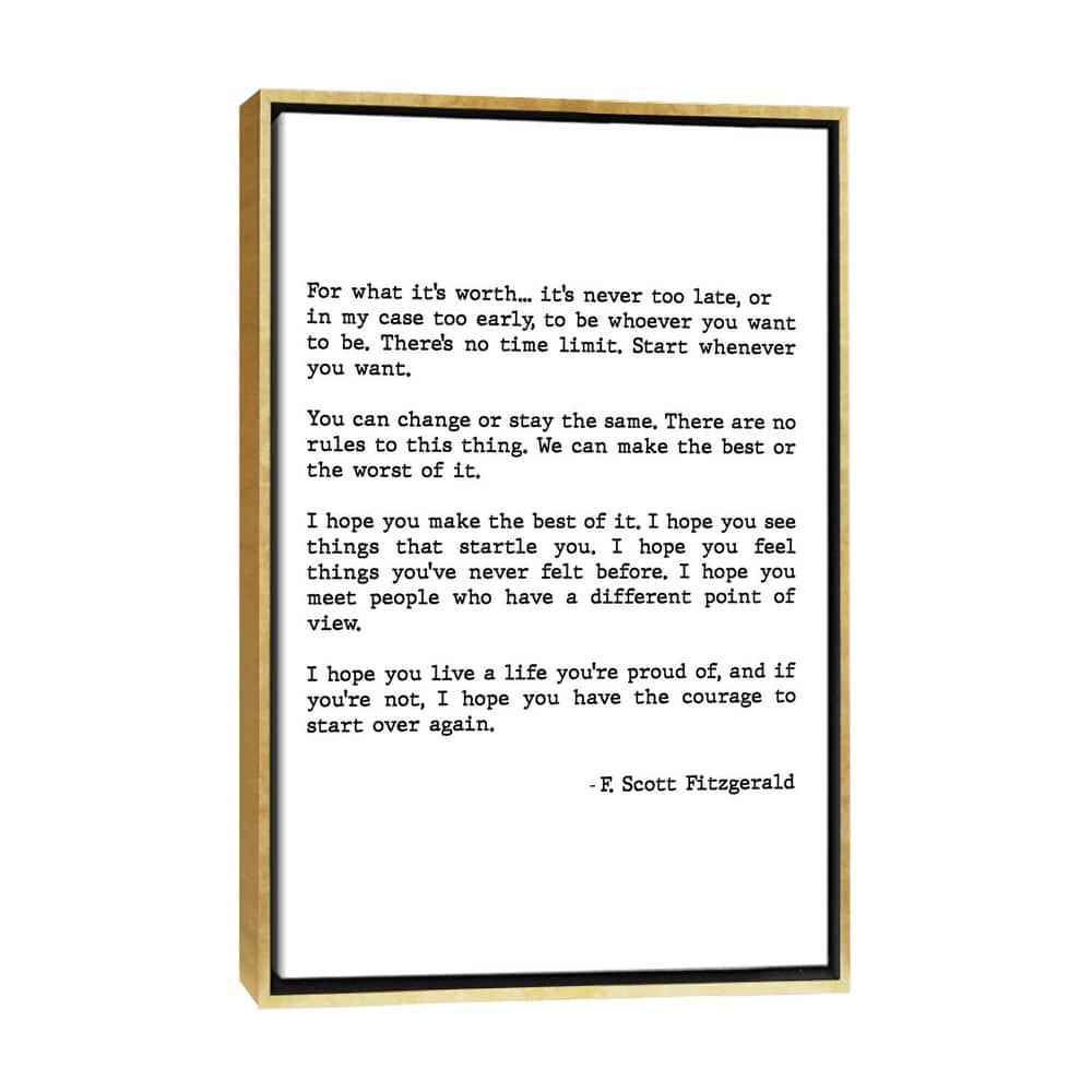 iCanvas "For What It's Worth Scott Fitzgerald Quote" by Mambo Art Studio Framed Canvas Print