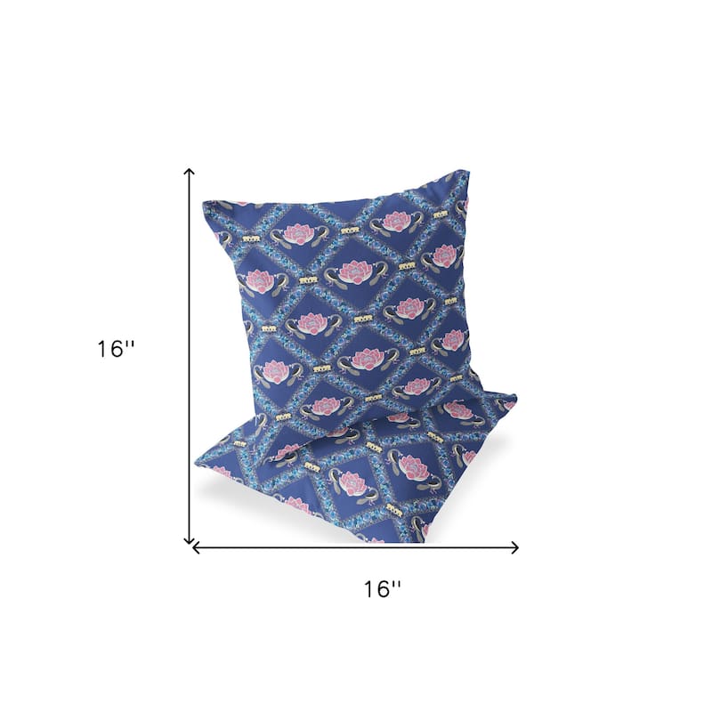 HomeRoots Set of Two 16" X 16" Blue and Purple Peacock Blown Seam Floral Indoor Outdoor Throw Pillow - 16.00' X '16.00' X '5.00