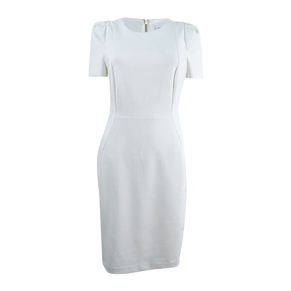 Scuba Crepe Puff-Sleeve Dress