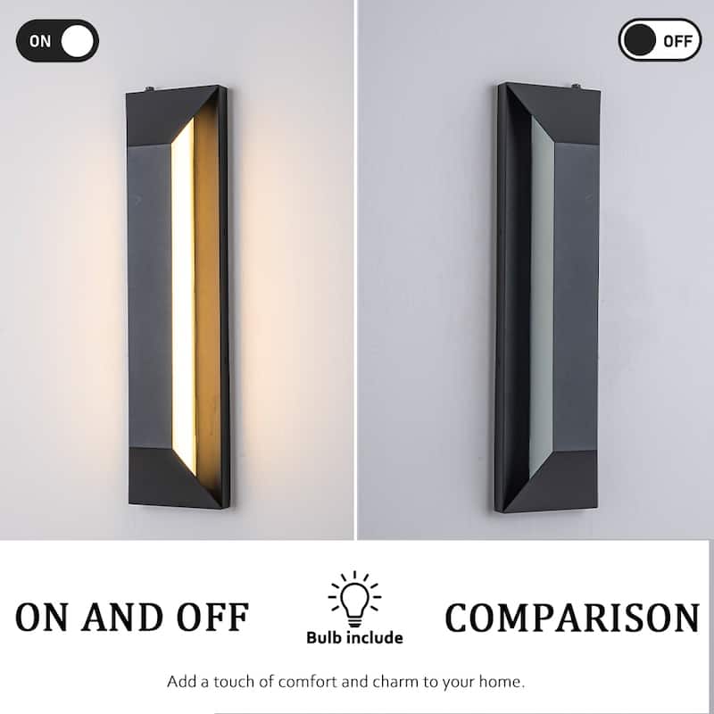 H22" Large Dusk to Dawn Modern Integrated LED Exterior Wall Sconce with Black Trapezoid Design and Acrylic Shade for Garage