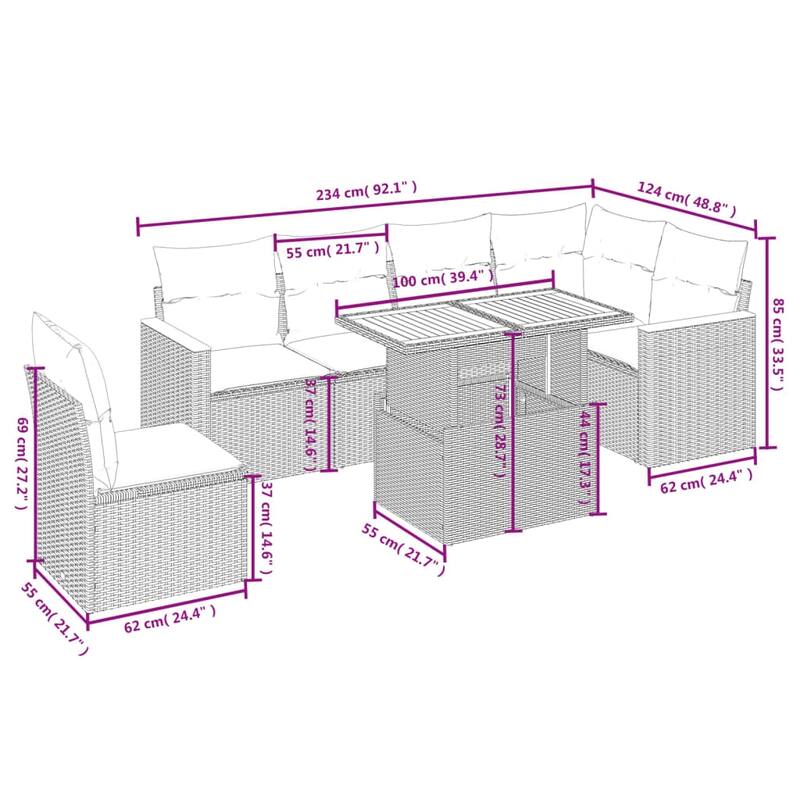 Modular Outdoor Sofa Set with Cushions - 21.7 x 39.4 x 28.7 in