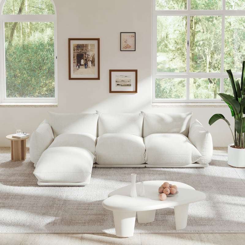 103.9'' L-Shaped Sectional Sofa Chenille Fabric 3-Seat Couch with Ottoman