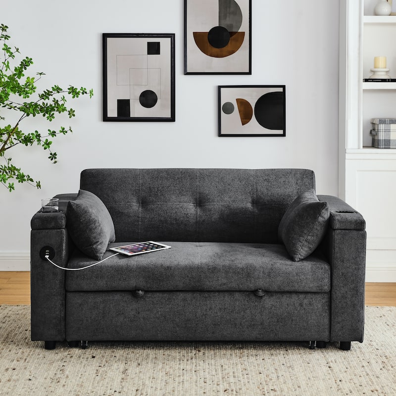54" Pull-Out Sleeper Sofa Bed Double Seat Recliner Sofa Bed