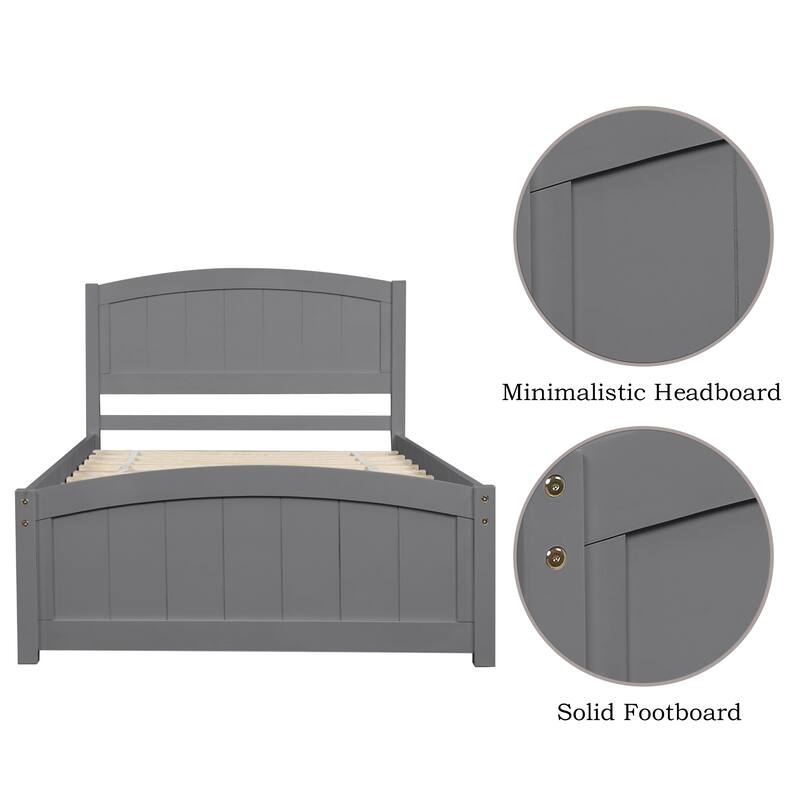 Wood Platform bed with Headboard,Footboard and Wood Slat Support, Gray
