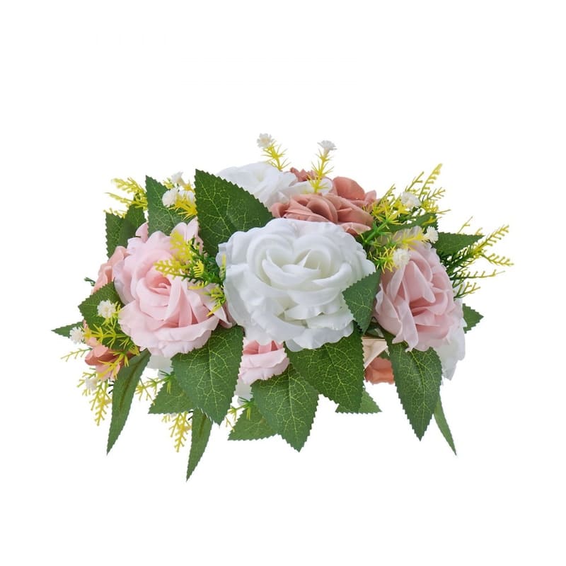 White-Pink Silk Flower Balls Set of 10 with Plastic Stem Bases - 9.4 x 9.4 x 4.7 inch