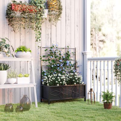 Outsunny Galvanized Raised Garden Bed with Trellis, Outdoor Planter Box for Climbing Vines Vegetables Flowers, Metal Garden Box