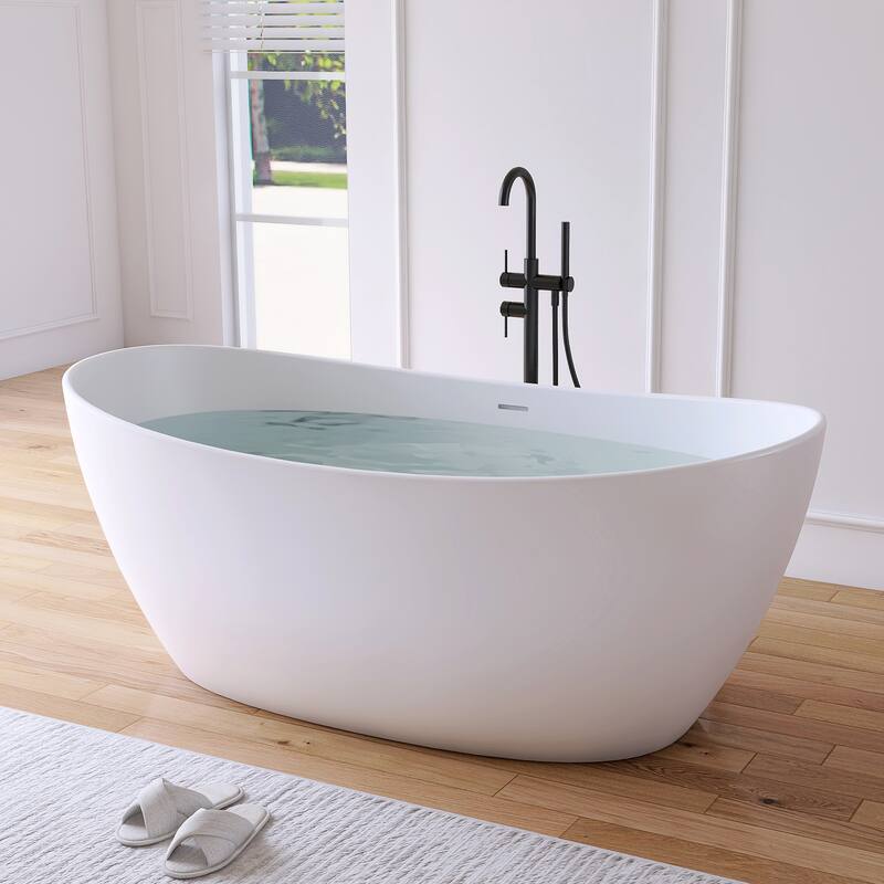 MEDUNJESS 65'' Freestanding Bathtub Solid Surface Soaking Tub