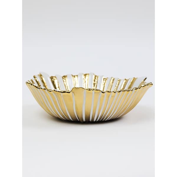 White and Gold Striped Flower Shaped Salad Bowl Bed Bath & Beyond